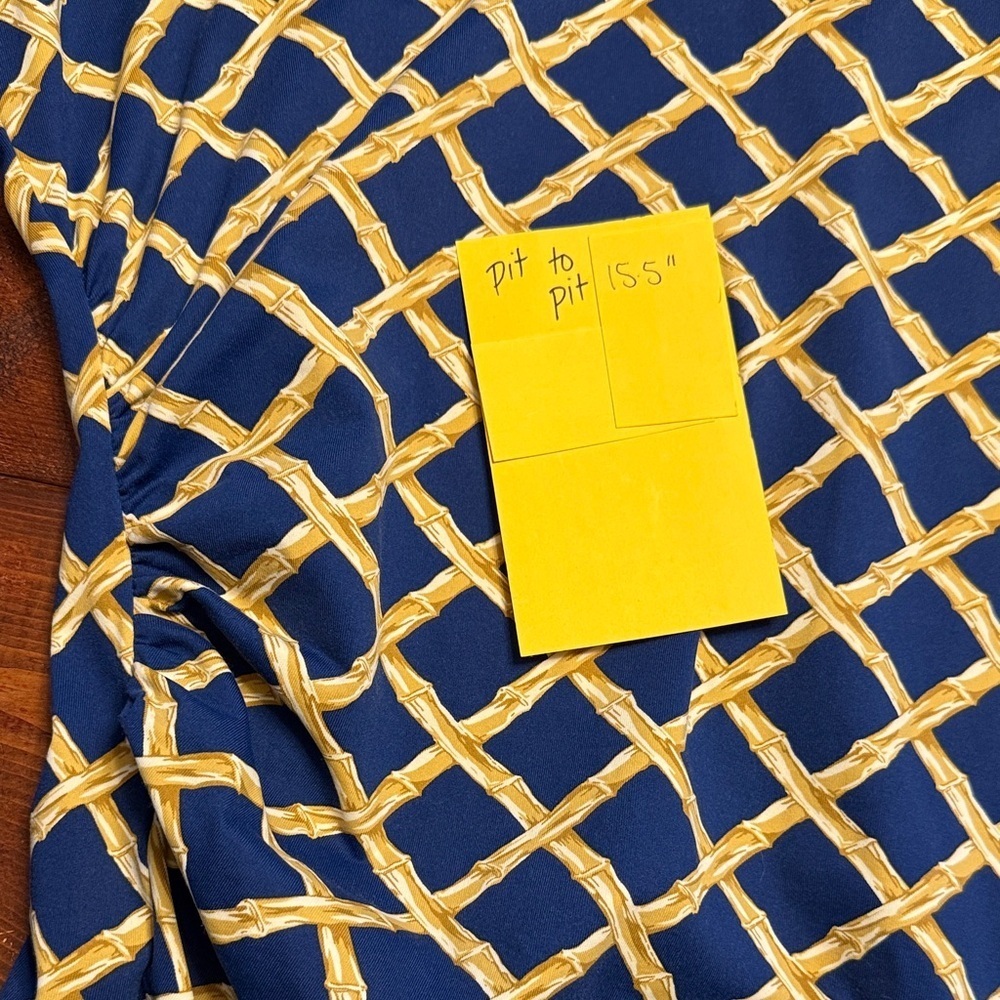 Elegant Navy and Gold Lattice Midi Dress XS J McLaughlin - Picture 5 of 5